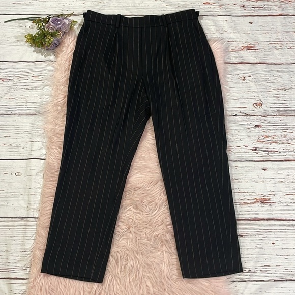 Vince Black Wool Blend Flannel Pull on Stripe Crop Trousers - Picture 2 of 10